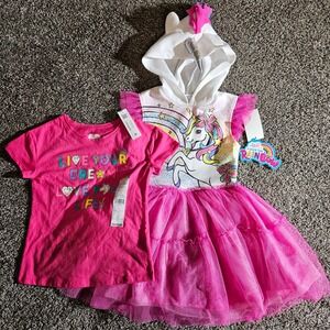 JoJo Siwa Unicorn Cosplay Dress & Garanimals Graphic Tee Lot 2pc New Girls 4-5